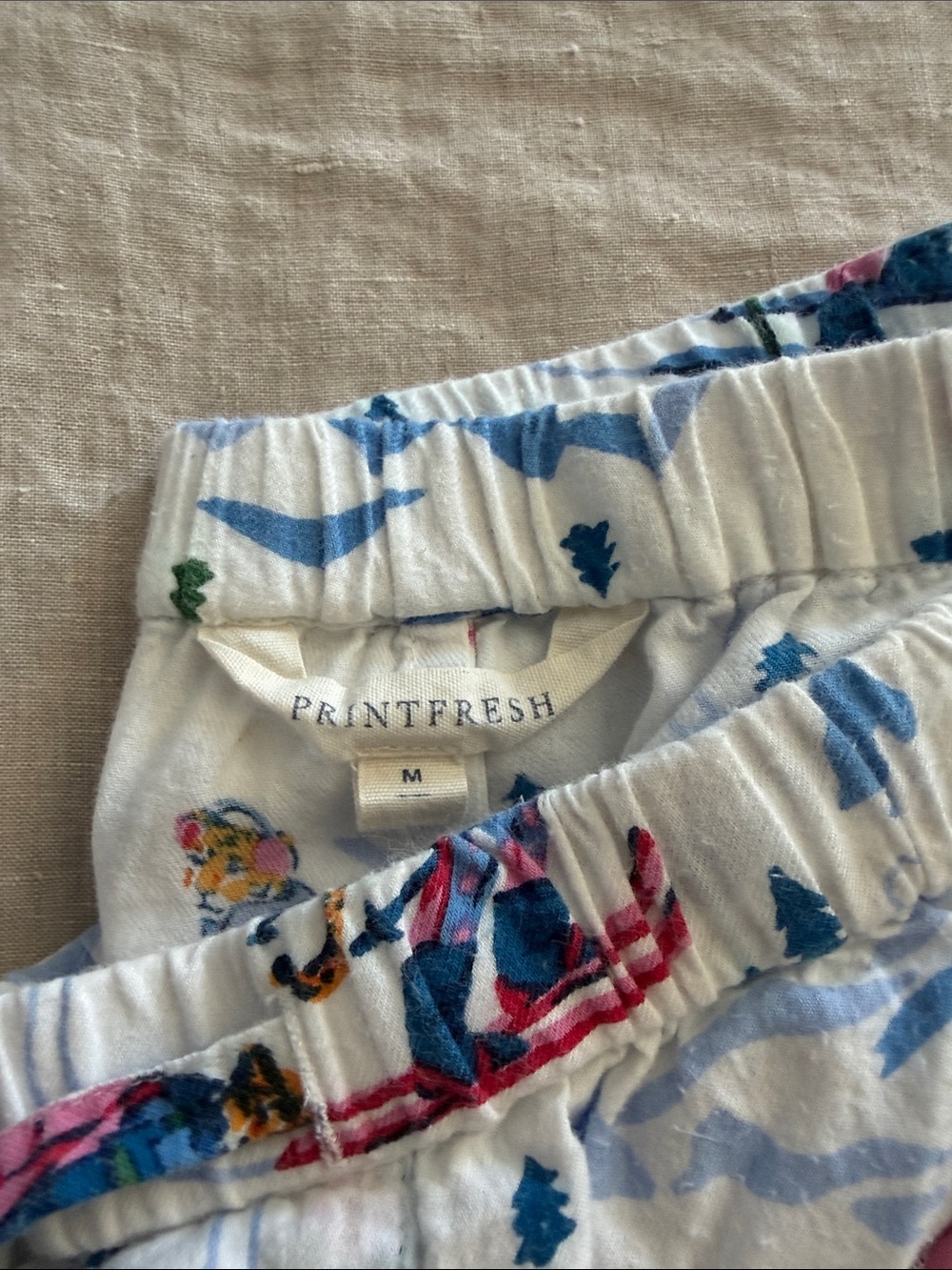 Printfresh Ladies Ski-Print Pajama Set - White with Pink, Blue, Green Accents - Picture 4 of 7
